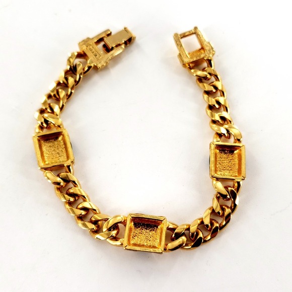 Vintage SAL Swarovski Clear Crystal Blank Enamel Gold Tone Chain 7" Bracelet - Picture 6 of 8